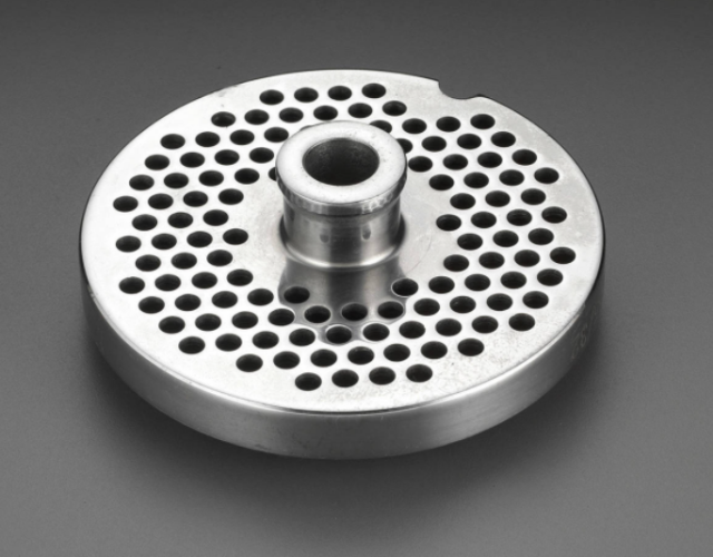 Hard Edge 3/16" Grinder Plate with Hub for Hobart #22 Meat Grinders. 13mm Thickness